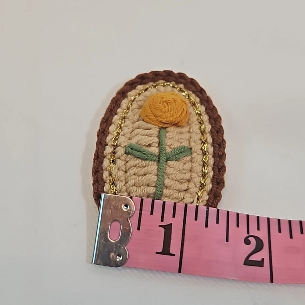 Hand Crafted Hand Knit Crochet Hair Clip Handmade embroidery yellow rose beige